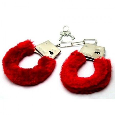 Manette in peluche bondage ricoperte con 2 chiavette rosse manette giocattolo