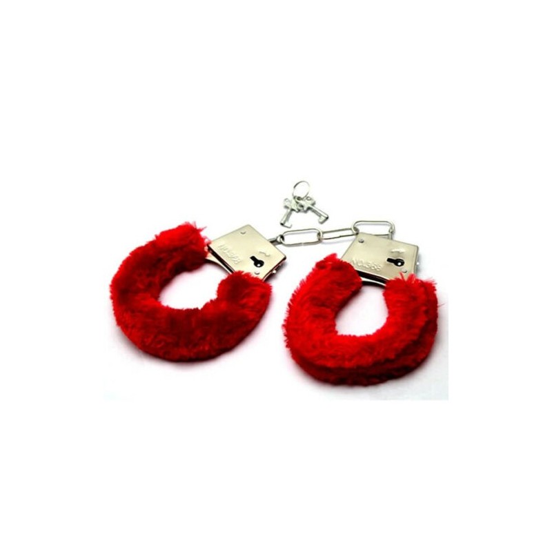 DOBO Manette in peluche bondage ricoperte con 2 chiavette rosse man...