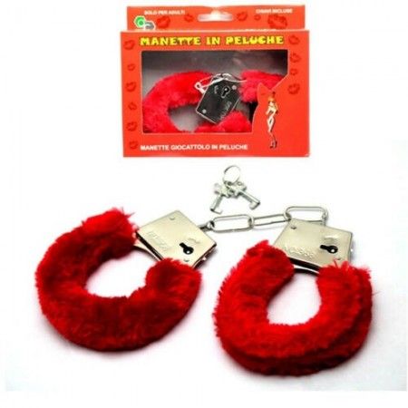 Manette in peluche bondage ricoperte con 2 chiavette rosse manette giocattolo