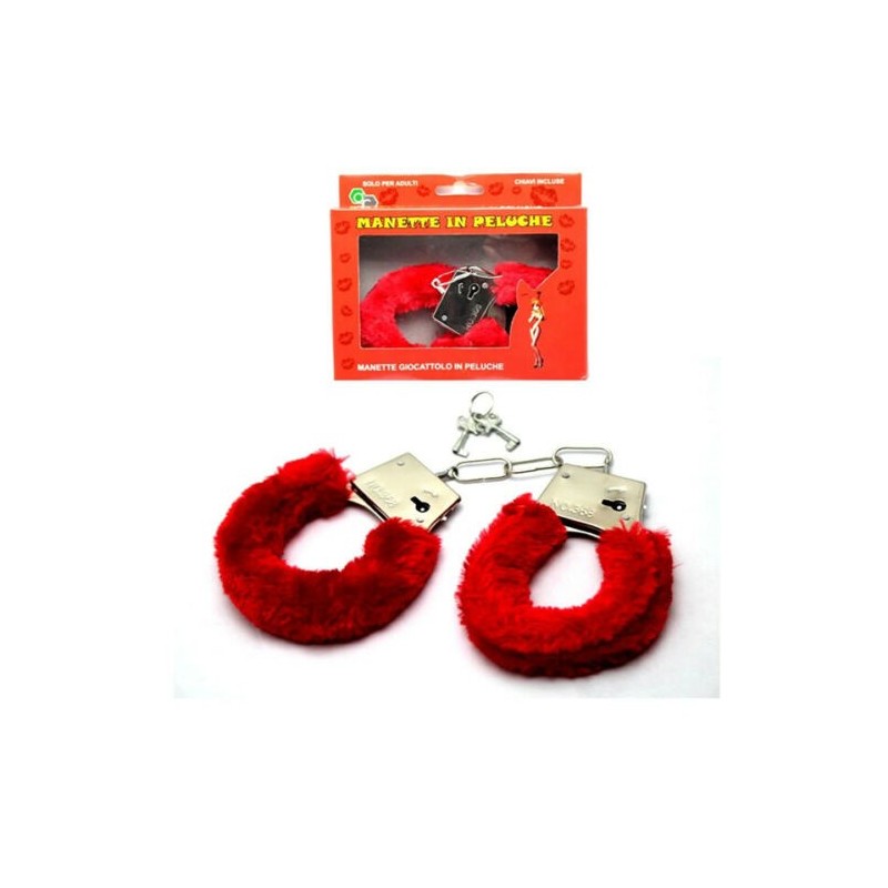 DOBO Manette in peluche bondage ricoperte con 2 chiavette rosse man...