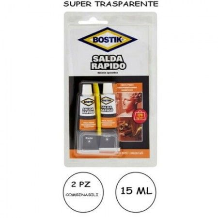 2x Salda rapido adesivo epossidico incolla in 15 minuti bicomponente trasparente