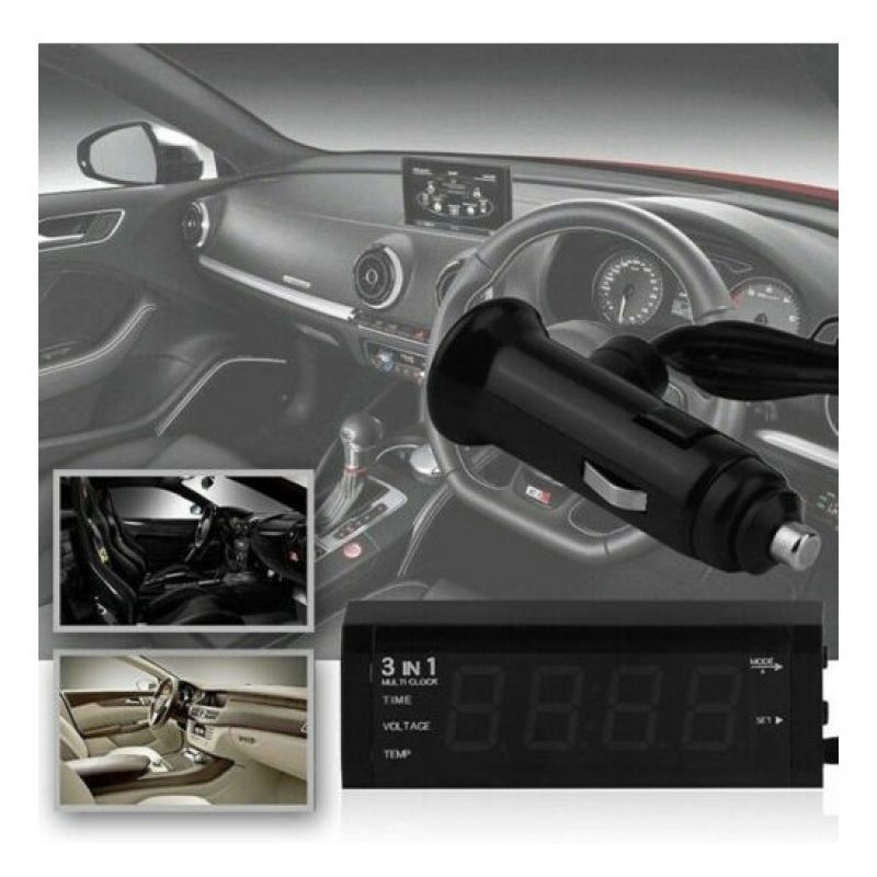 Iron 3in1 Orologio voltmetro termometro da pannello Nero quarzo 61x...