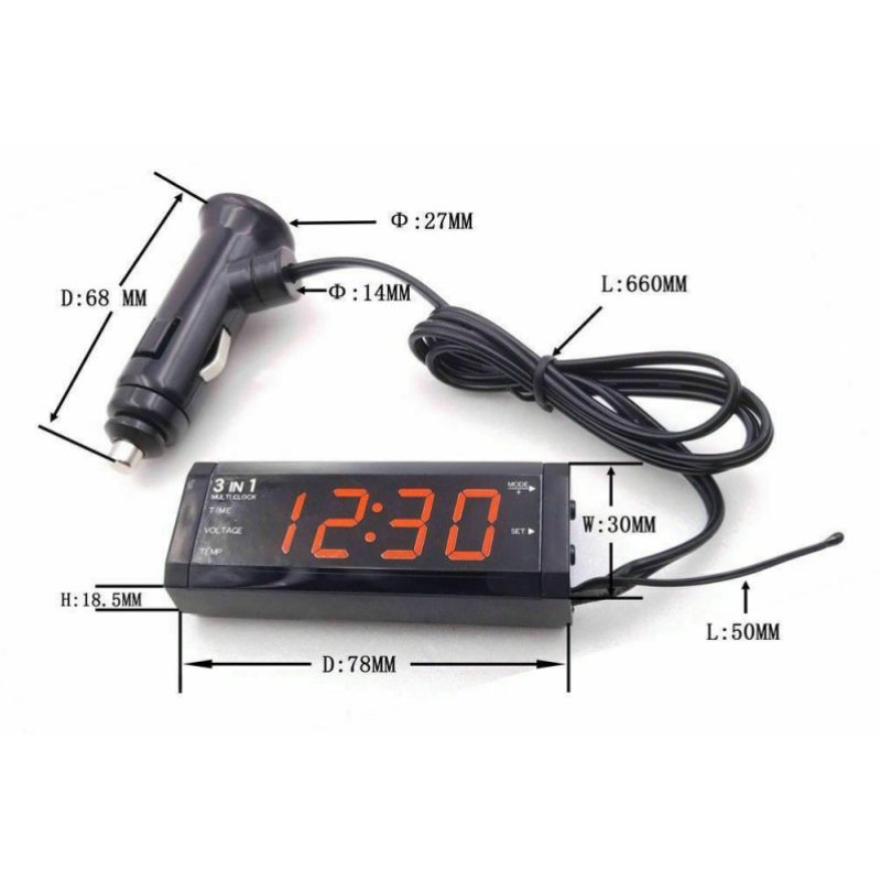 Iron 3in1 Orologio voltmetro termometro da pannello Nero quarzo 61x...