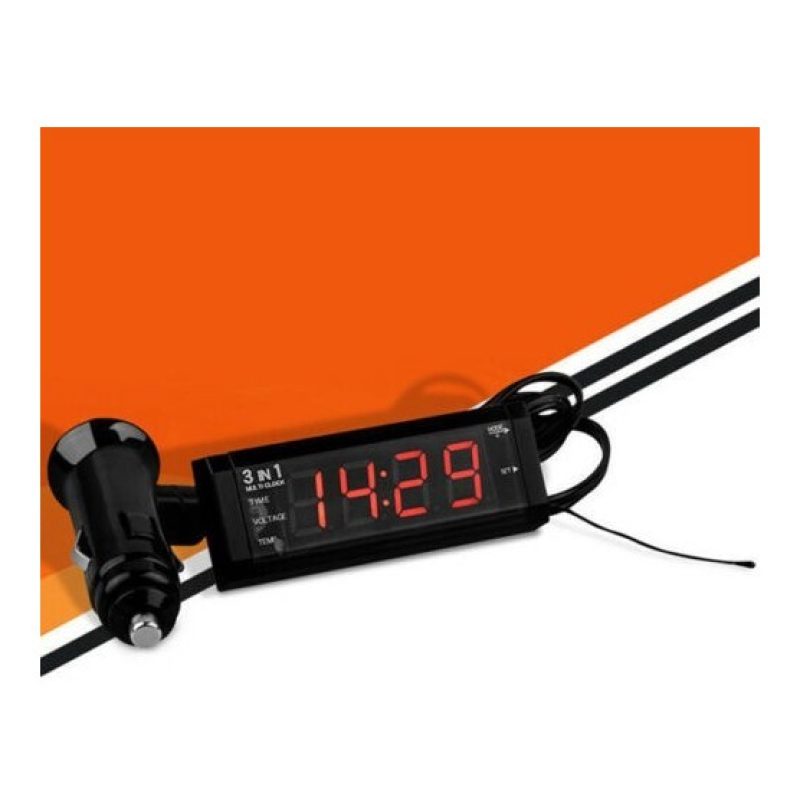 Iron 3in1 Orologio voltmetro termometro da pannello Nero quarzo 61x...