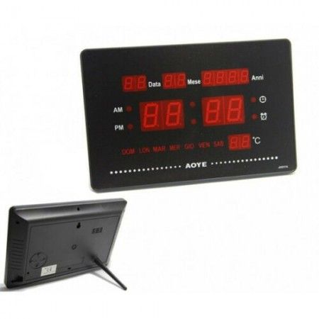 Orologio digitale da parete muro tavolo a LED 23,5x15,0x3Cm data ora temperatura