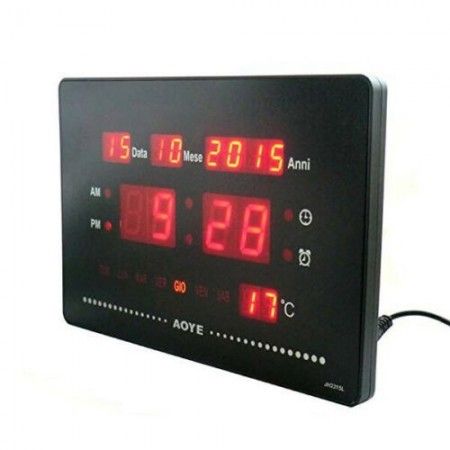 Orologio digitale da parete muro tavolo a LED 23,5x15,0x3Cm data ora temperatura