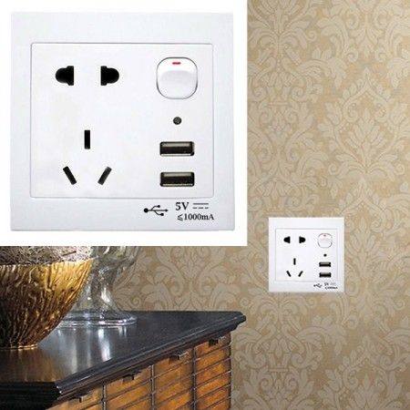 Presa muro interfaccia USB 2 porte pulsante di accensione presa alimentazione