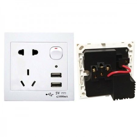 Presa muro interfaccia USB 2 porte pulsante di accensione presa alimentazione