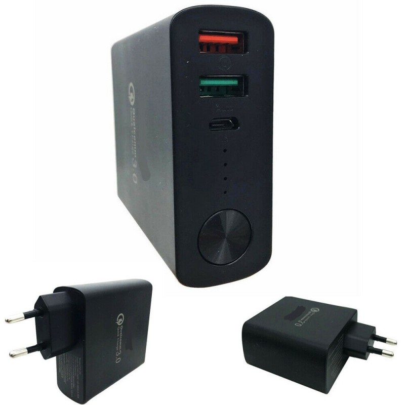 Power bank con caricabatterie da muro 9x7x2.7 Cm quick charge 3.0 6000mAh carica