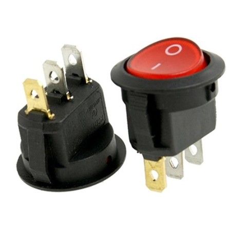 3x Interruttore a bilanciere 12-24V Max 10A unipolare tasto rosso Led switch tondo acceso spento