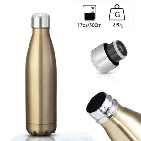 Borraccia oro portatile bottiglia acciaio Inox termica caldo freddo 26 Cm tappo