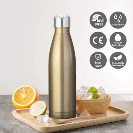 Borraccia oro portatile bottiglia acciaio Inox termica caldo freddo 26 Cm tappo