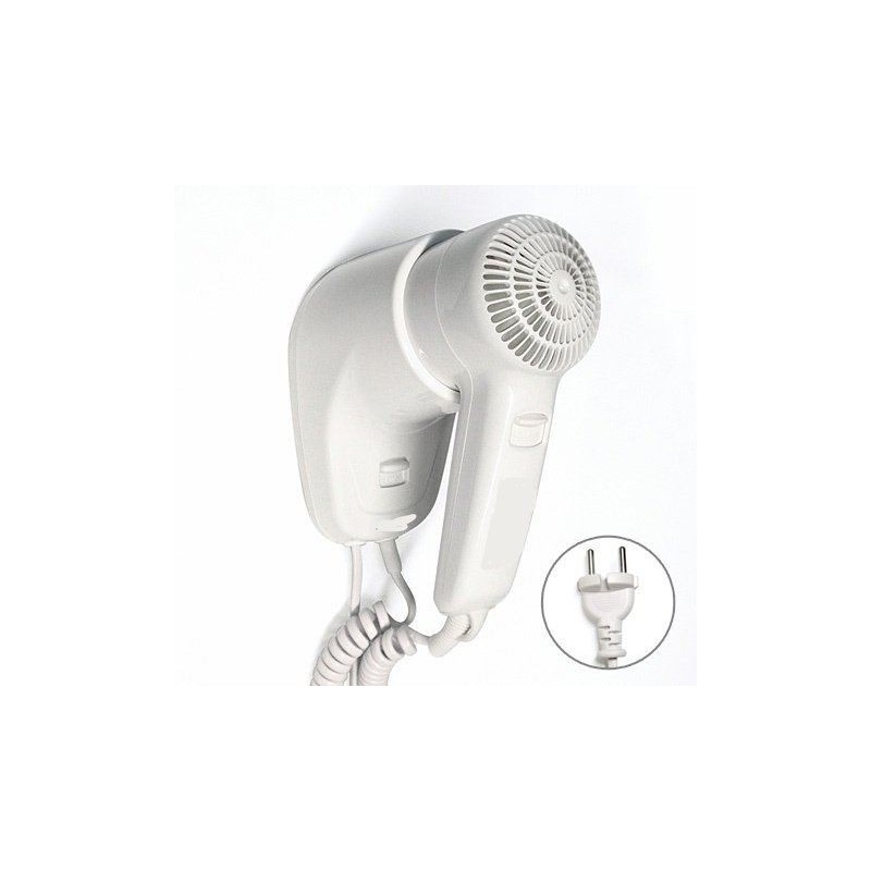 Phone Phon asciugacapelli verticale da parete 1300 watt versione hotel due velocità aria calda - Bianco con base a presa dritta
