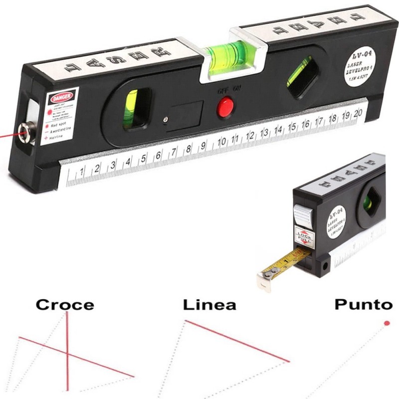Livella laser 4 in 1 Orizzonte o verticale Linea incrociata metro misurazione magnetico Allineatore Linee di marcatura laser