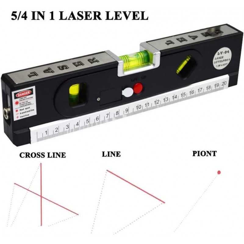 Generico Livella laser 4 in 1 Orizzonte o verticale Linea incrociat...
