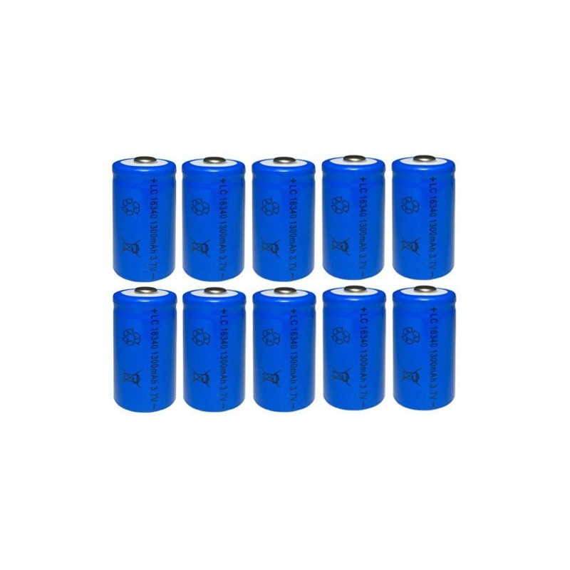 10x BATTERIA RICARICABILE LC 16340 1300mAh 3.7V batterie ricaricabili blu