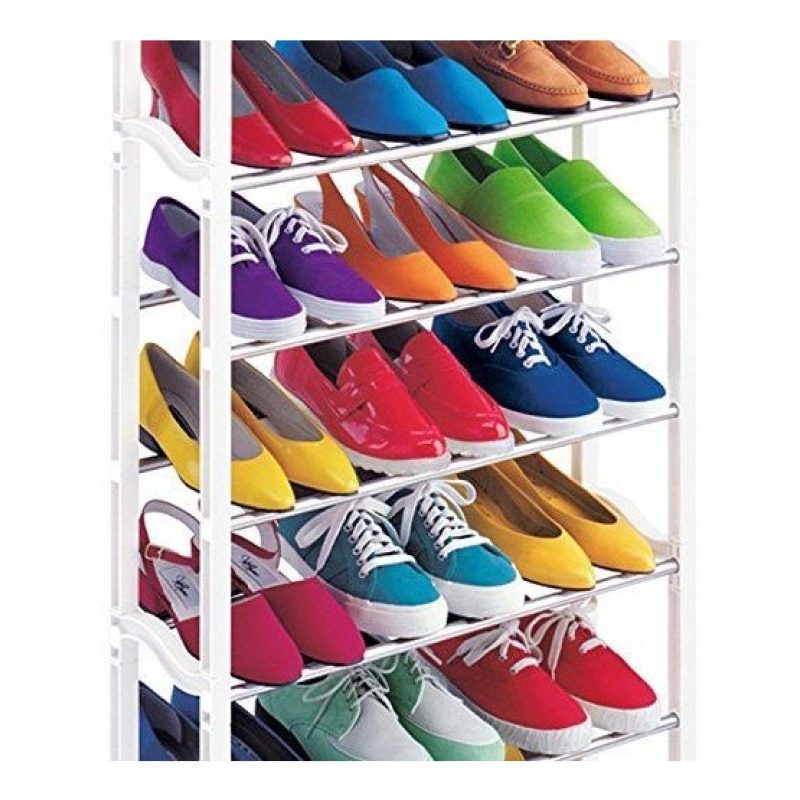 Scarpiera scaffale con 10 ripiani plastica metallo 52 x 24.5 x 139 cm per 30 paia di scarpe