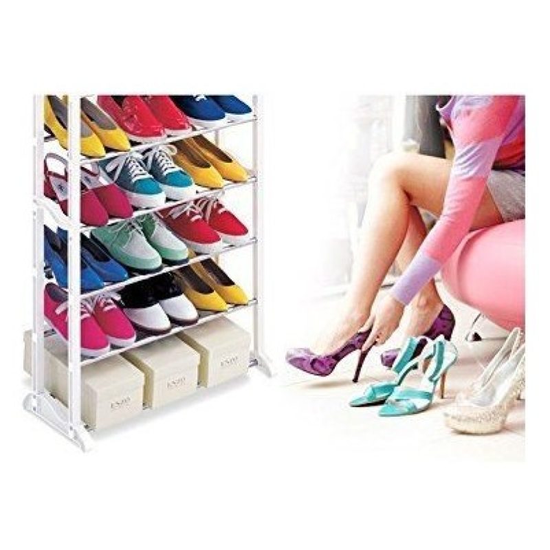Scarpiera scaffale con 10 ripiani plastica metallo 52 x 24.5 x 139 cm per 30 paia di scarpe