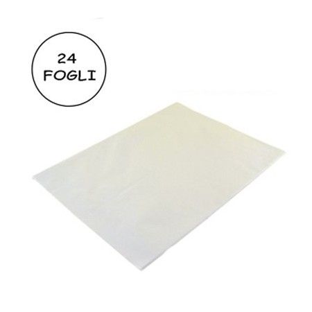 CARTA VELINA 21GR COLORE BIANCO 24 FOGLI 50x76 CM FOGLIO CARTAMODELLO