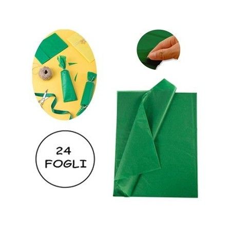 CARTA VELINA 21GR COLORE VERDE 24 FOGLI 50x76 CM FOGLIO CARTAMODELLO