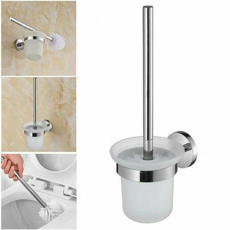 Portascopino da bagno supporto fissaggio a muro scopino bagno WC pulizia acciaio