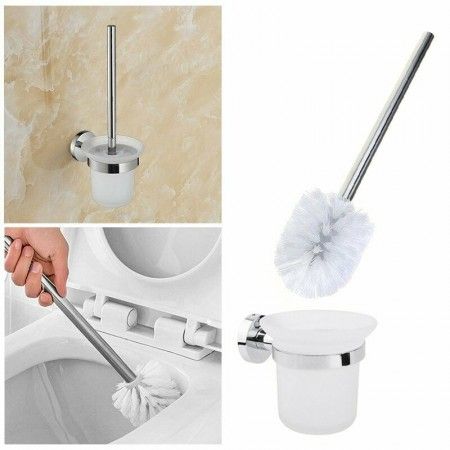 Portascopino da bagno supporto fissaggio a muro scopino bagno WC pulizia acciaio