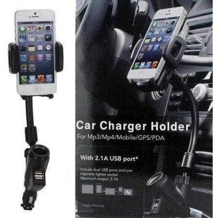 Supporto cellulare smartphone con porta accendisigari e porta USB 2.1A universal