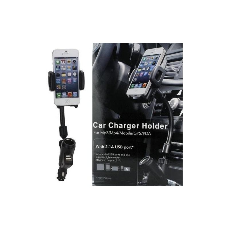 Supporto cellulare smartphone con porta accendisigari e porta USB 2.1A universal