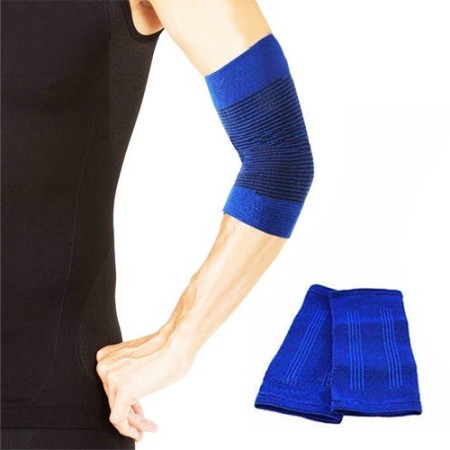 2x Fascia per gomito fascia elastica gomitiera supporto infortuni blu ambidestro