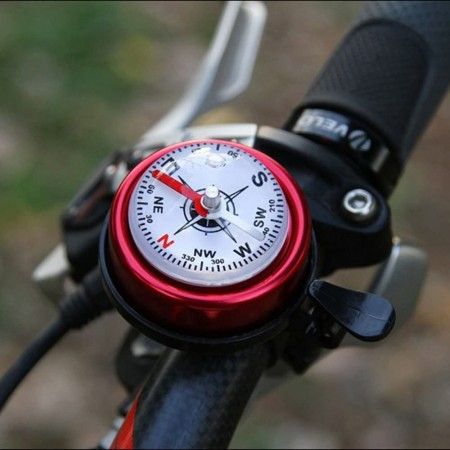Campanello per manubrio bicicletta con bussola bici bike sicurezza ciclismo nero