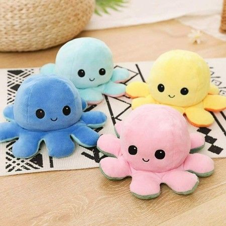 Peluche reversibile arrabbiato felice bicolore cambia umore polipo morbido