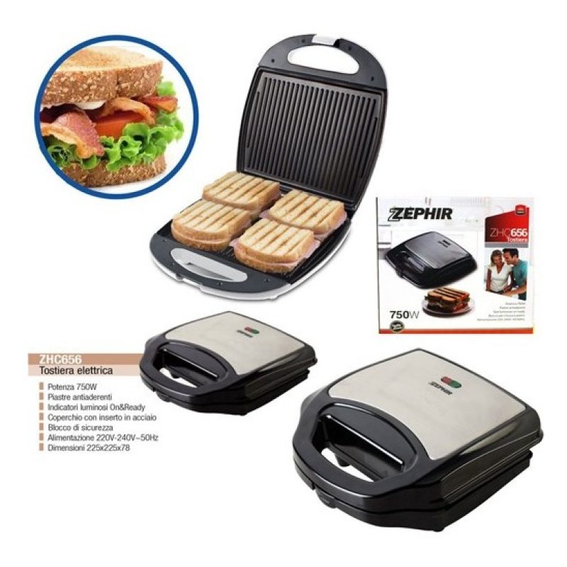 Zephir tostiera tostapane elettrico piastra toast 750W antiaderente...