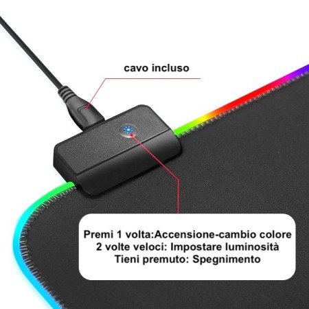 Tappetino mouse tappeto XXL RGB mousepad 800 300 mm led trama design casuale