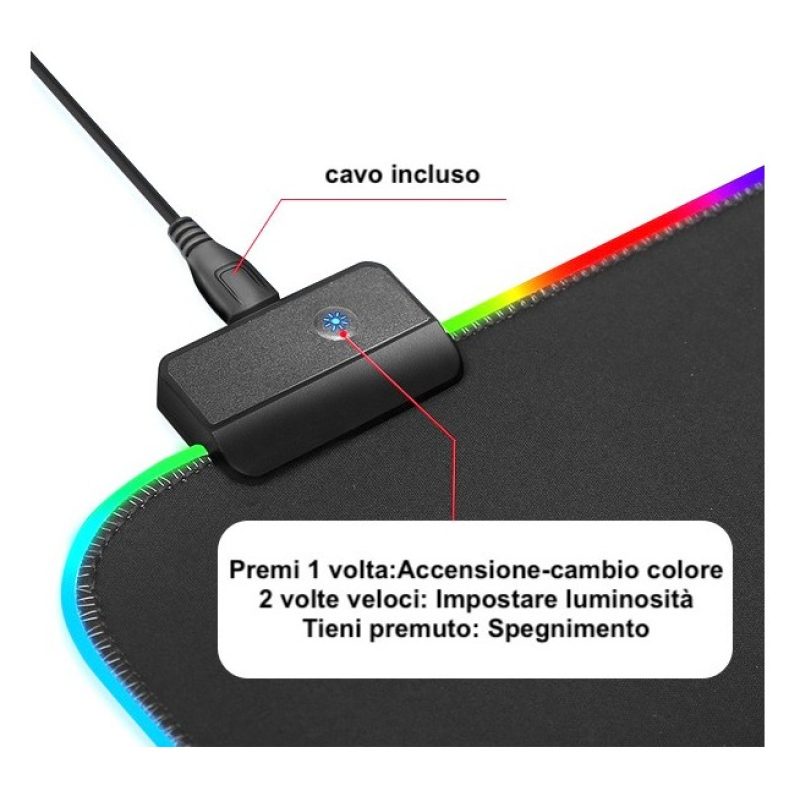 Tagoow Tappetino mouse tappeto XXL RGB mousepad 800 300 mm led tram...