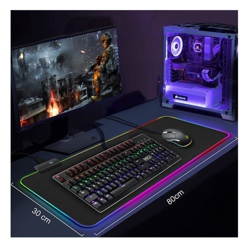 Tagoow Tappetino mouse tappeto XXL RGB mousepad 800 300 mm led tram...