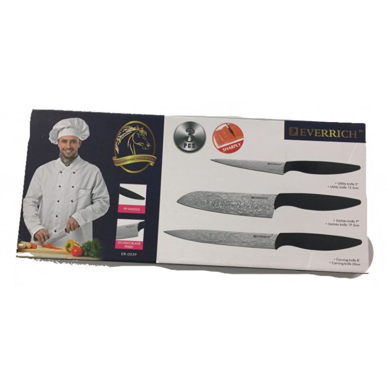 Set 3 coltelli professionali manico antiscivolo finitura elegante chef sfiletta