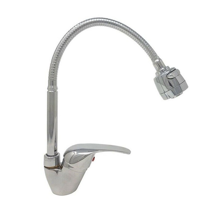 RUBINETTO MISCELATORE DA CUCINA MONO COMANDO A CANNA FLESSIBILE DOPPIO GETTO