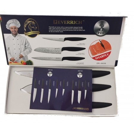 Set 3 coltelli professionali manico antiscivolo finitura elegante chef sfiletta