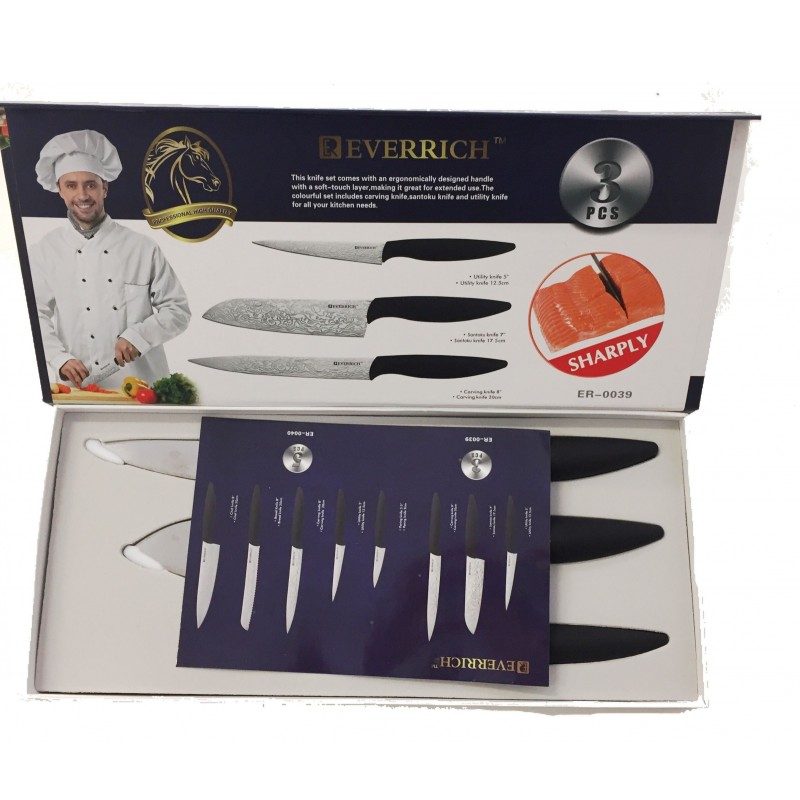 Set 3 coltelli professionali manico antiscivolo finitura elegante chef sfiletta