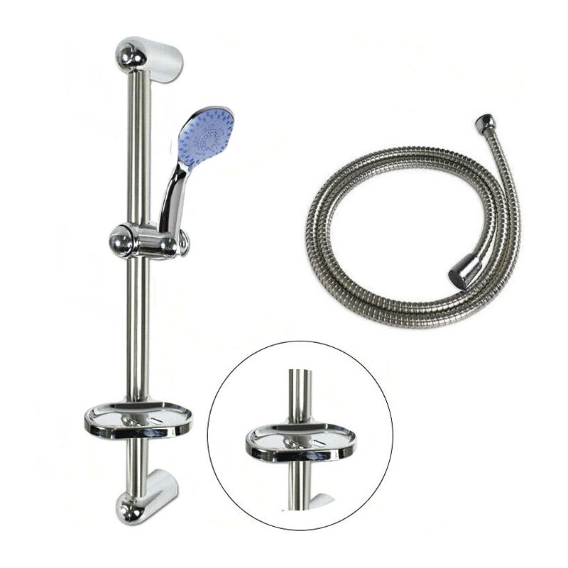 Asta doccia saliscendi acciaio set completo doccetta 5 funzioni multigetto tubo