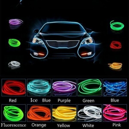 FILO EL LED LUMINOSO STRISCIA AUTO 1 2 3 METRI VARI COLORI 12V TUNING MOTO NEON
