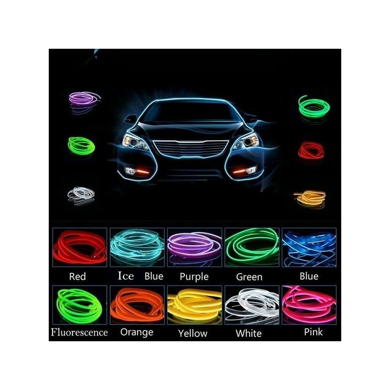 FILO EL LED LUMINOSO STRISCIA AUTO 1 2 3 METRI VARI COLORI 12V TUNING MOTO NEON