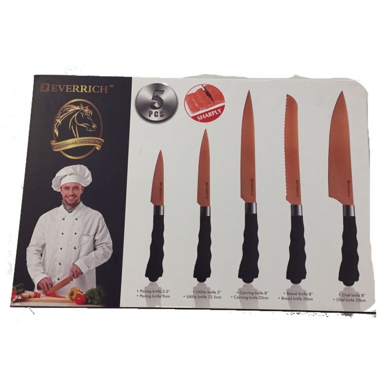Set 5 coltelli professionali manico antiscivolo finitura elegante chef sfiletta