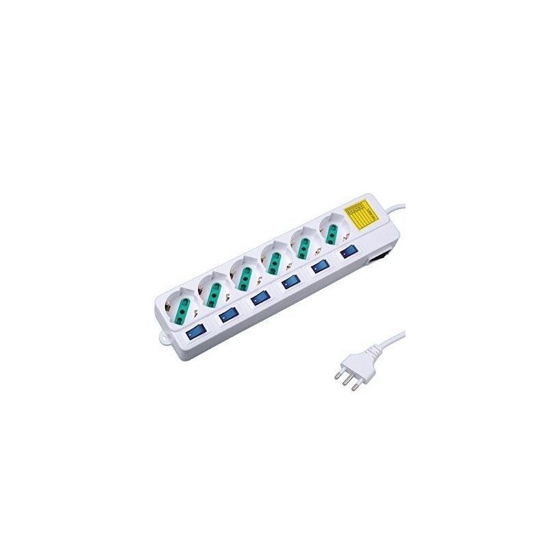 Multipresa 6 posizioni con interruttori - Ciabatta elettrica 6 Posti 10/16A Bipasso Schuk