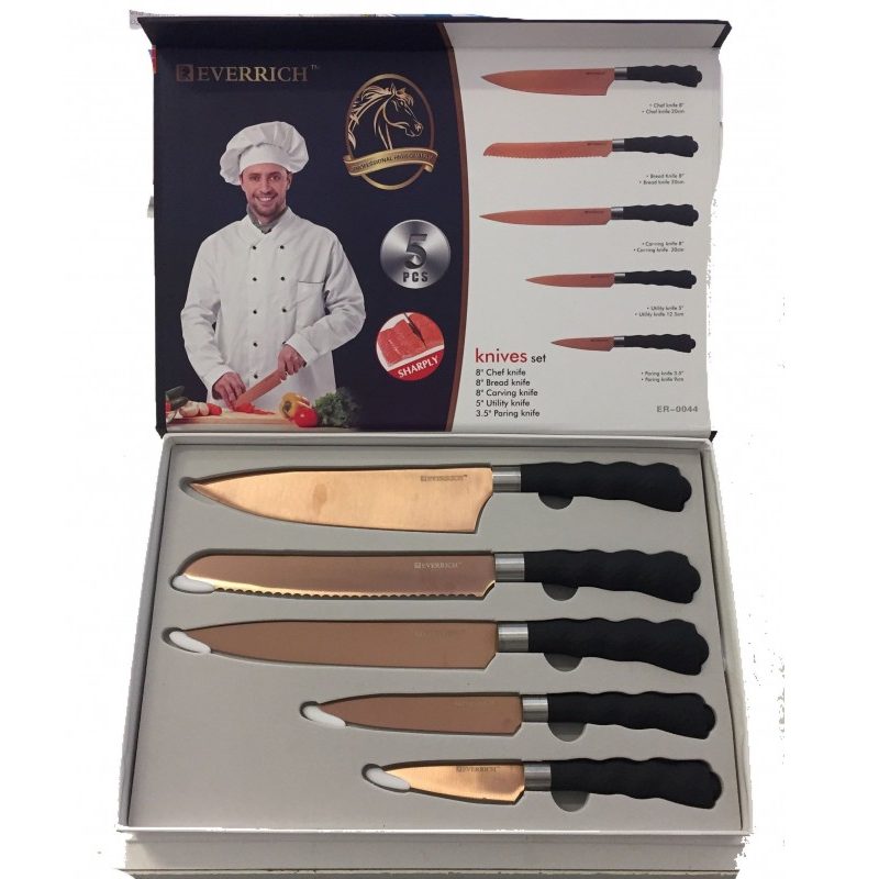 Set 5 coltelli professionali manico antiscivolo finitura elegante chef sfiletta