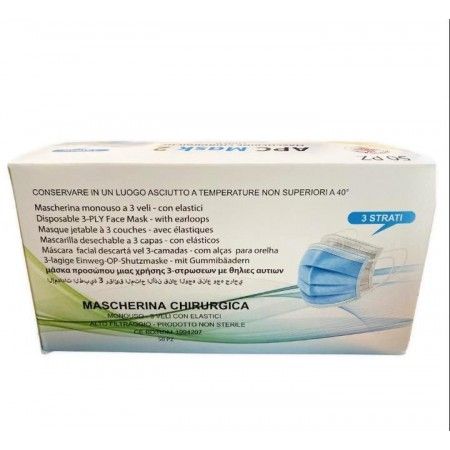 50 pezzi Mascherine chirurgiche monouso 3 veli dispositivo medico protezione tipo II MADE IN ITALY Nero Celeste o Rosa