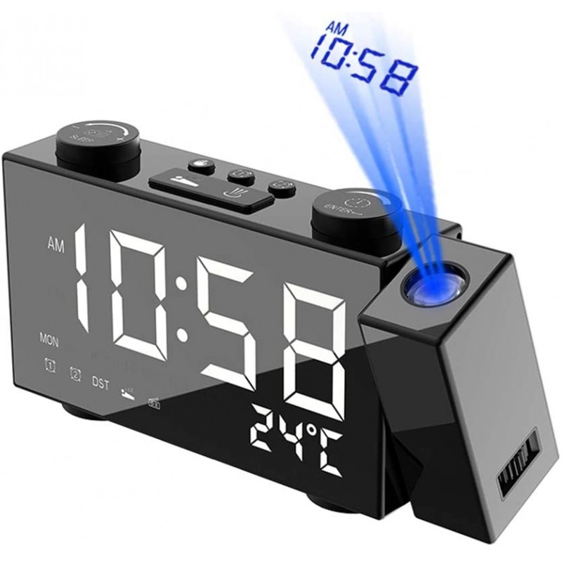 Radio sveglia con proiettore luce Led blu rotazione proiettore 180 gradi USB