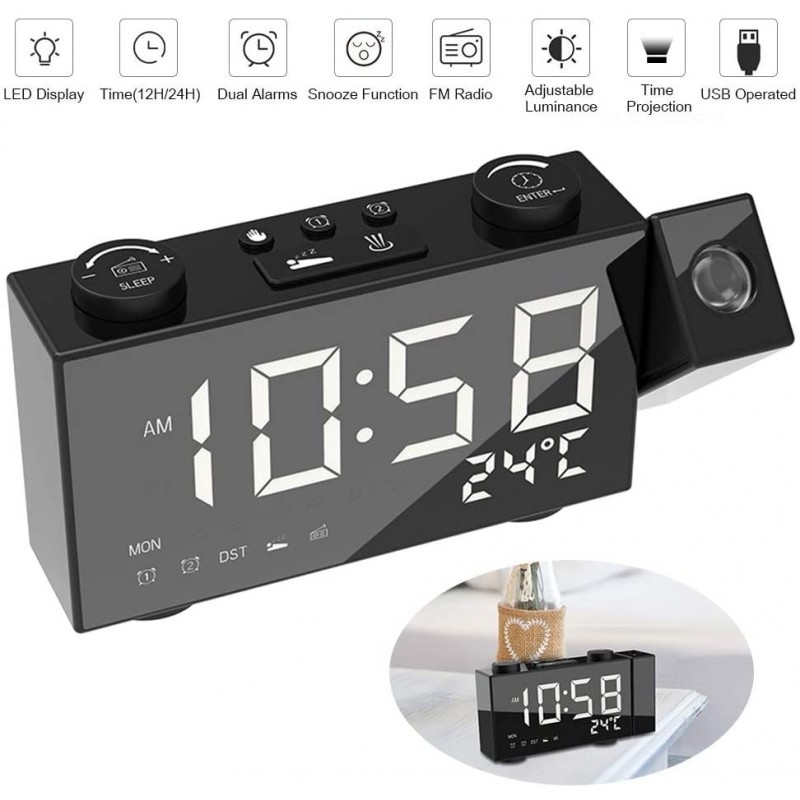 Tagoow Radio sveglia con proiettore luce Led blu rotazione proietto...