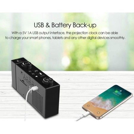 Radio sveglia con proiettore luce Led blu rotazione proiettore 180 gradi USB