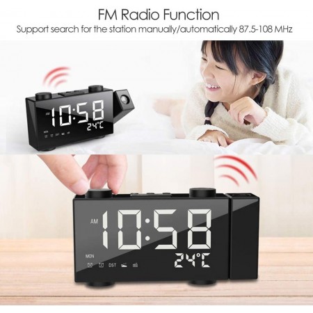 Radio sveglia con proiettore luce Led blu rotazione proiettore 180 gradi USB